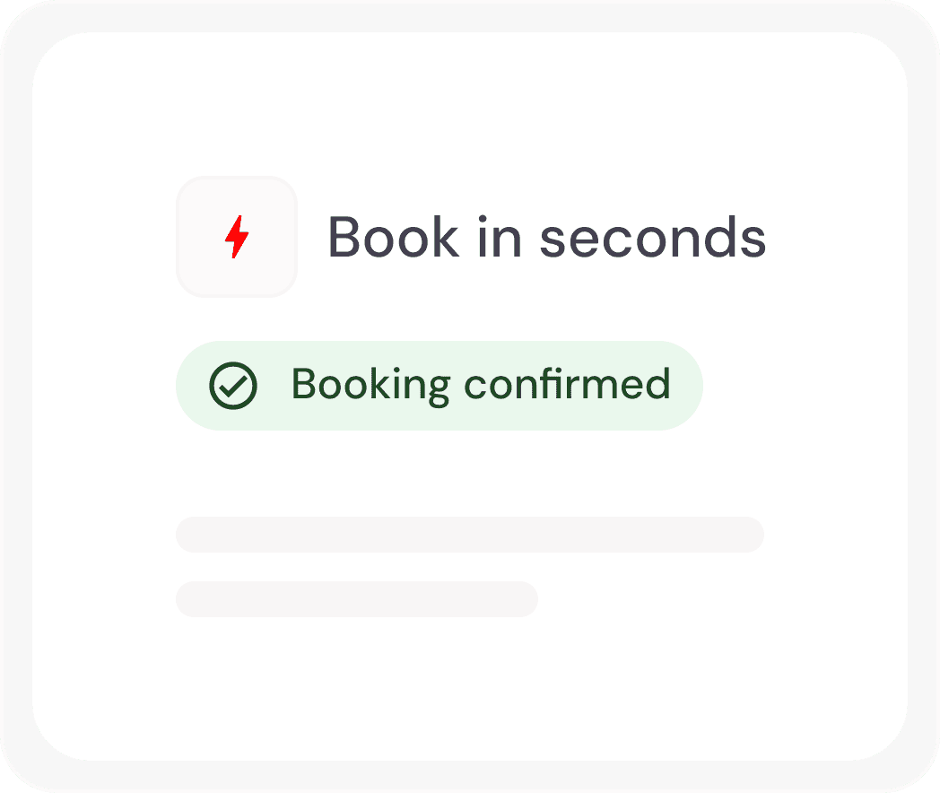 Booking screen confirming a shipment in seconds